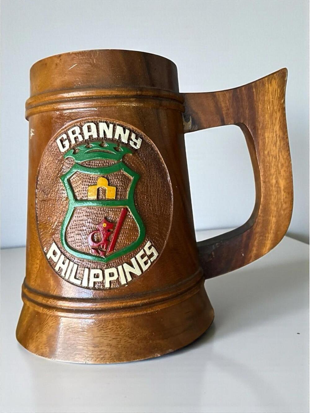 Vintage Wooden Beer Mug Granny Philippines Hand Carved Souvenir Tankard